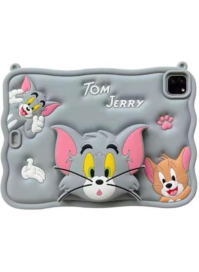 توم آند جيري غطاء حامل سيليكون ثلاثي الأبعاد من Fekra Cartoon لجهاز iPad Air 11 بوصة M2 2024/ iPad Air 5/4 الجيل  Funda Case (مع حبل) (Tom&Jerry) - Image 1